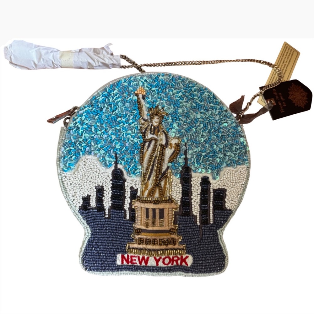 NY Liberty Statue Skyscraper Beaded Crossbody Bag With Zipper